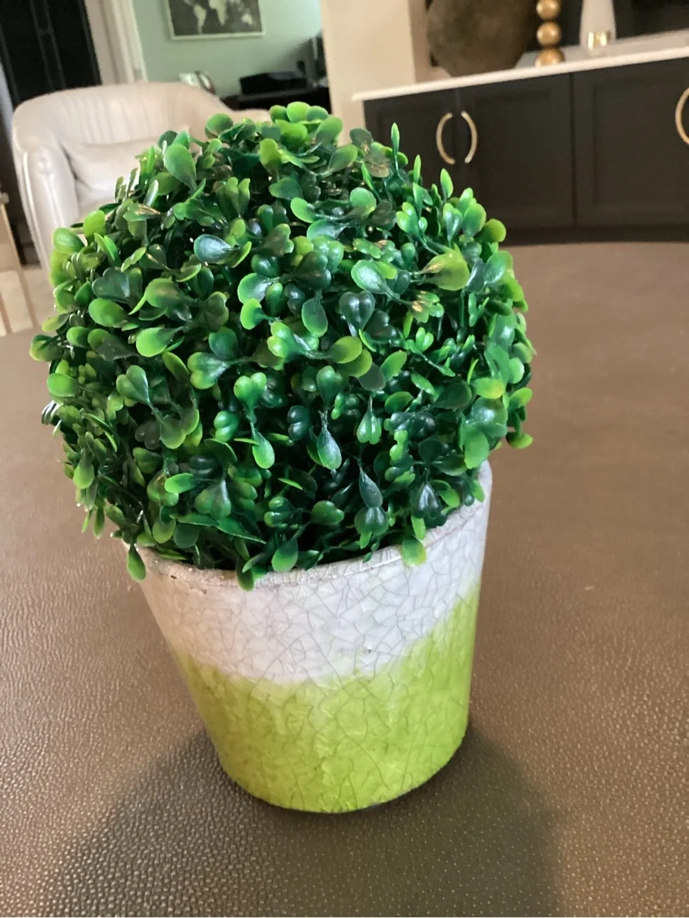 Artificial Boxwood Topiary in Green and White Ceramic Pot